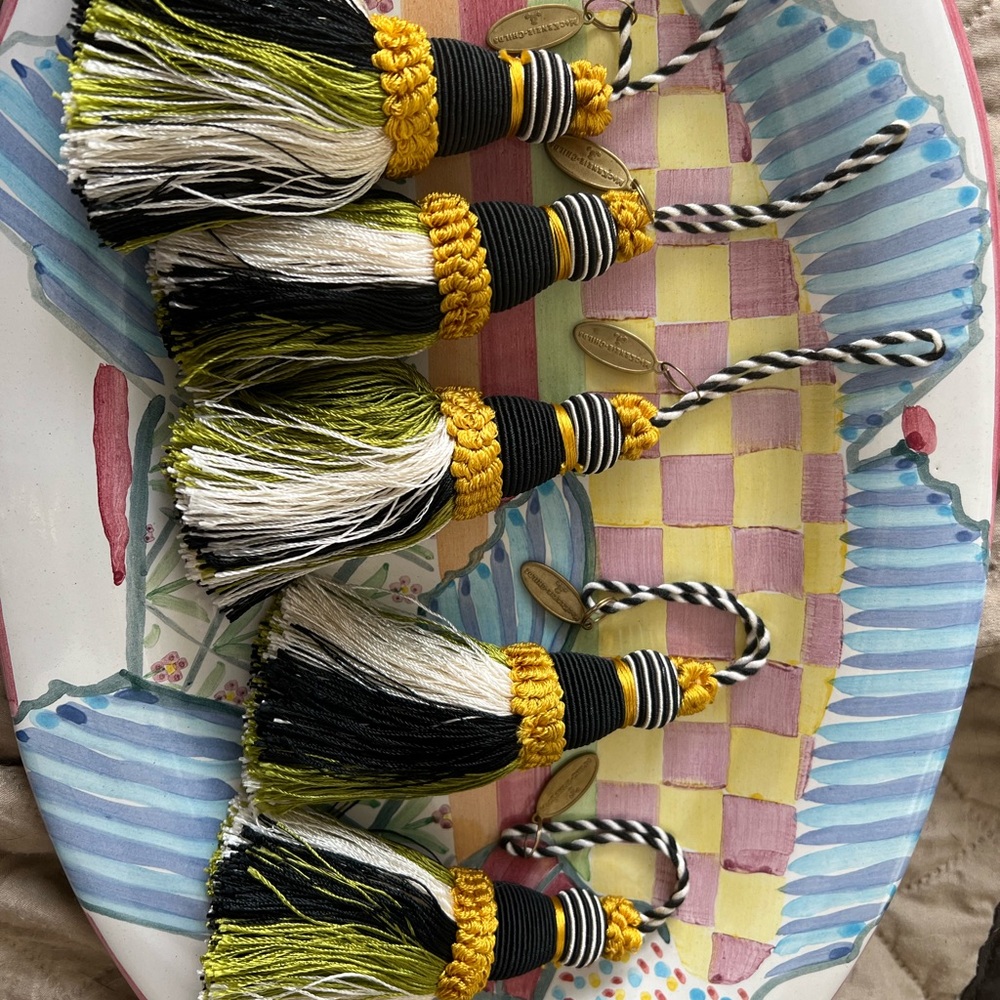 MacKenzie-Childs Black, White and Green Tassel